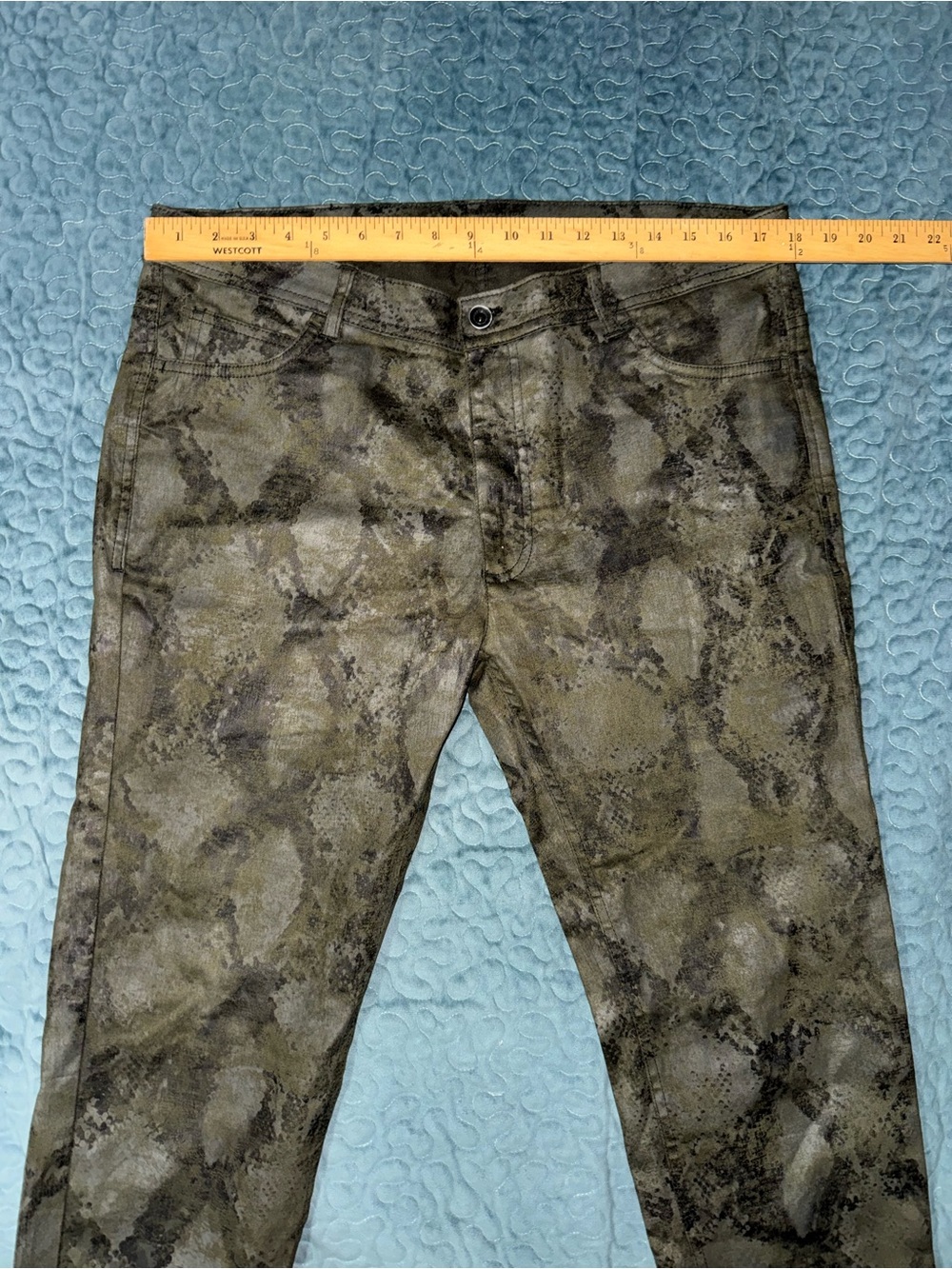 Zara Olive Green Snake-Print Skinny Jeans - Picture 3 of 9